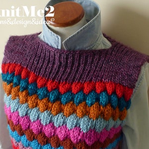 Vest Knit Pattern SCRAPS Tee Bubble Stitch vest knitting pattern Reuse Yarn Lefts ONE piece S/M/L beginner knits warm EASY zdjęcie 4