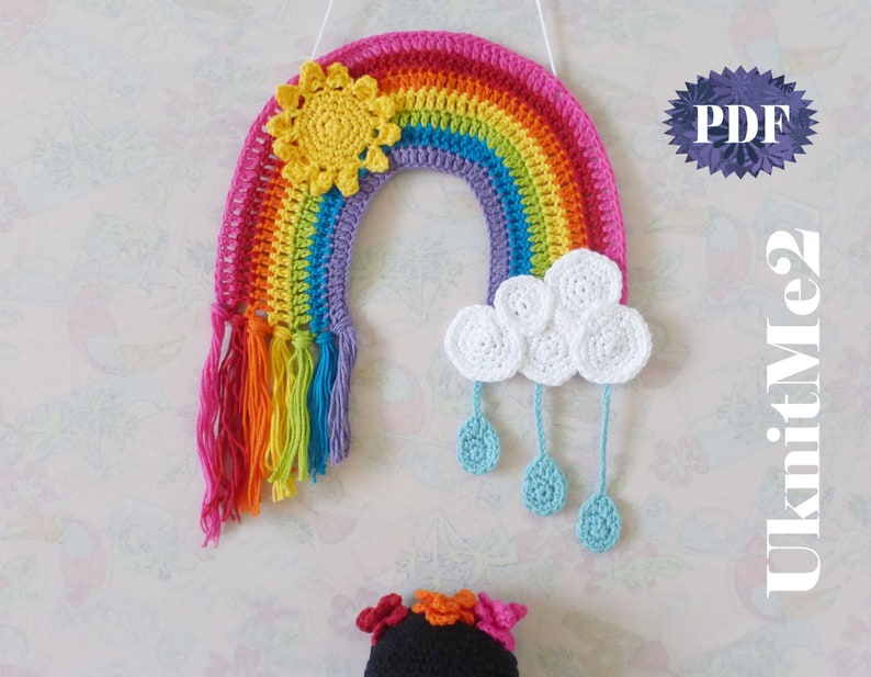 CROCHET PATTERN Rainbow Applique easy crochet applique crochet pattern decor, accessory, scrapbook, baby cloth , maternity door, wall hang image 1