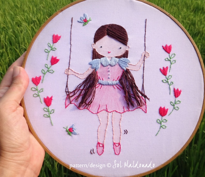 Hand Embroidery Pattern Children decor Hanging Modern Embroidery Hoop Art Hair embroidery Hang Tree Girl Photo tutorial print pattern