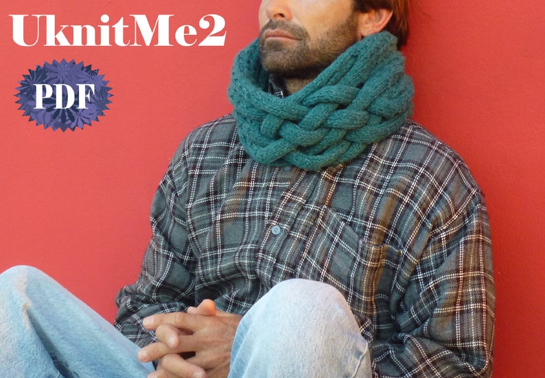 Cowl Knit Pattern Weave Unique man, woman, adult UNISEX knitting pattern Gift for him/her PHOTO tutorial Knit Cowl Professional PDF image 3