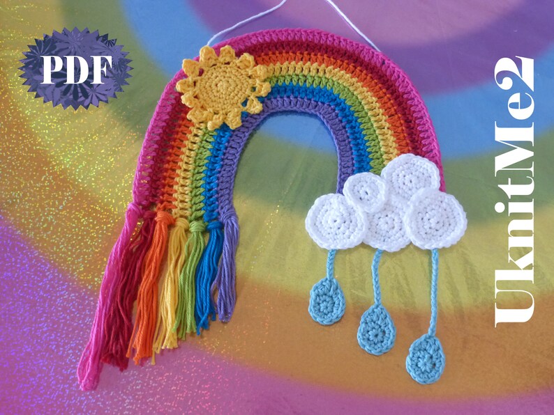 CROCHET PATTERN Rainbow Applique easy crochet applique crochet pattern decor, accessory, scrapbook, baby cloth , maternity door, wall hang image 4