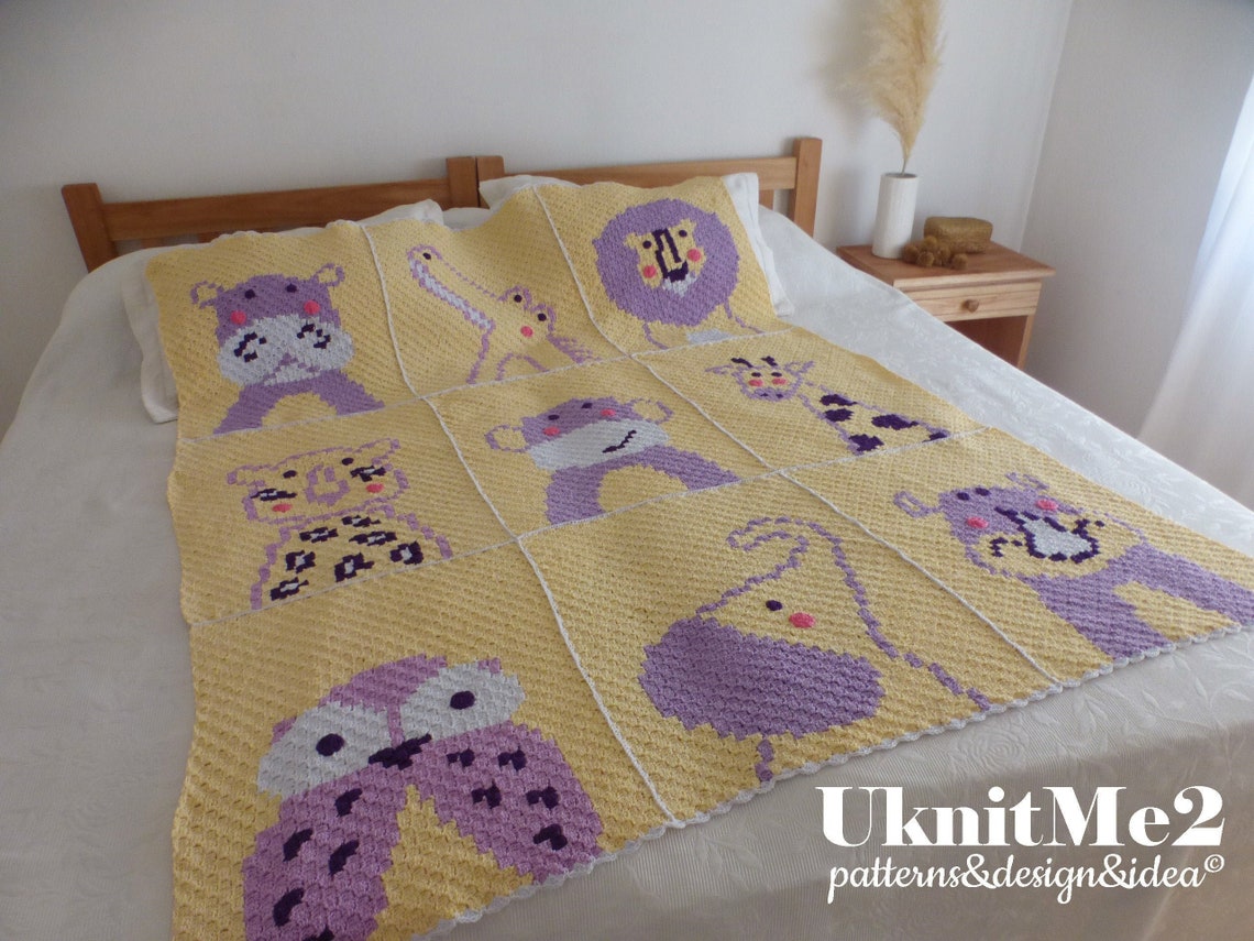 C2c Crochet Baby Blanket Pattern Squares Wild Animals Corner 2 Etsy