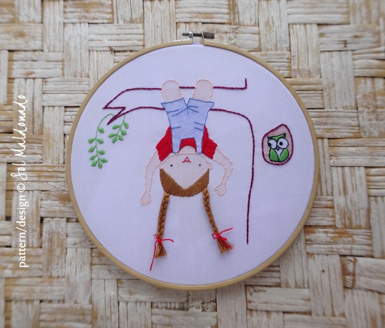 Hand Embroidery Pattern Children decor Hanging Modern Embroidery Hoop Art Hair embroidery Hang Tree Girl Photo tutorial print pattern