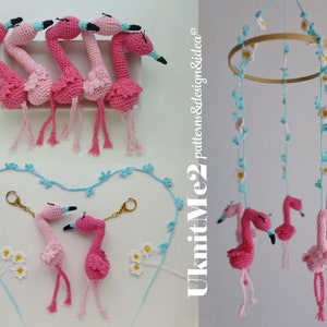 Flamingo Crochet Pattern - keychain, amigurumi, favor, baby mobile flamingo easy crochet - decor newborn, baby shower, birthday girls party