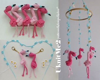 Flamingo Crochet Pattern - keychain, amigurumi, favor, baby mobile flamingo easy crochet - decor newborn, baby shower, birthday girls party