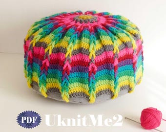 CROCHET PATTERN Pillow Crochet Pouf Mandala Crochet Pattern, ottoman & hoop wall hanging photo tutorial mandala crochet round floor cushion