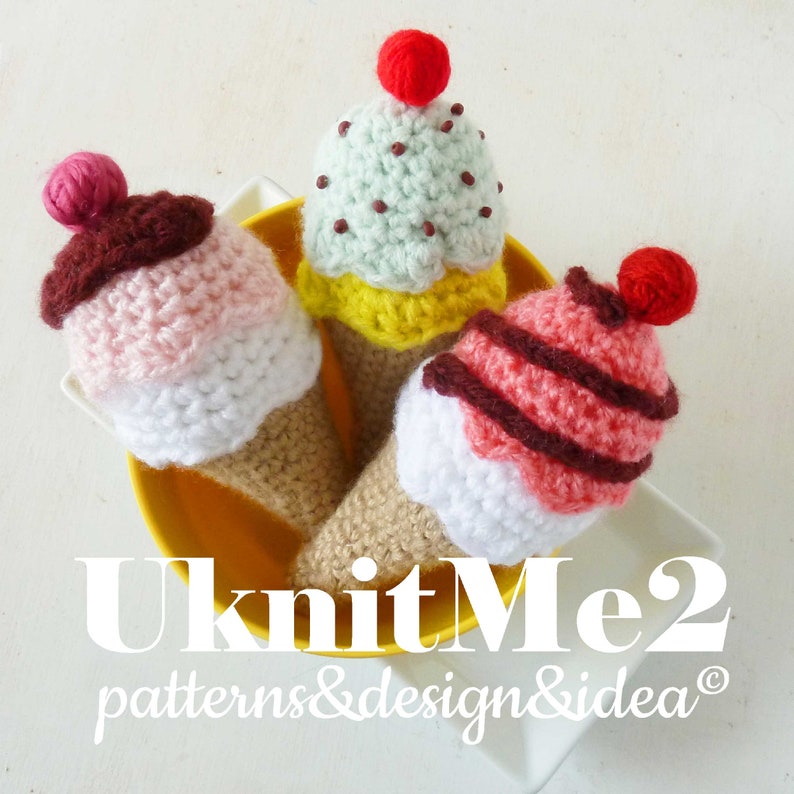 Crochet Pattern Ice Cream tiny amigurumi rattle or baby mobile playful crochet, decor amigurumis easy beginner ice creams crochet pattern image 3