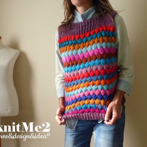 Vest Knit Pattern SCRAPS Tee Bubble Stitch vest knitting pattern Reuse Yarn Lefts ONE piece S/M/L beginner knits warm EASY zdjęcie 6