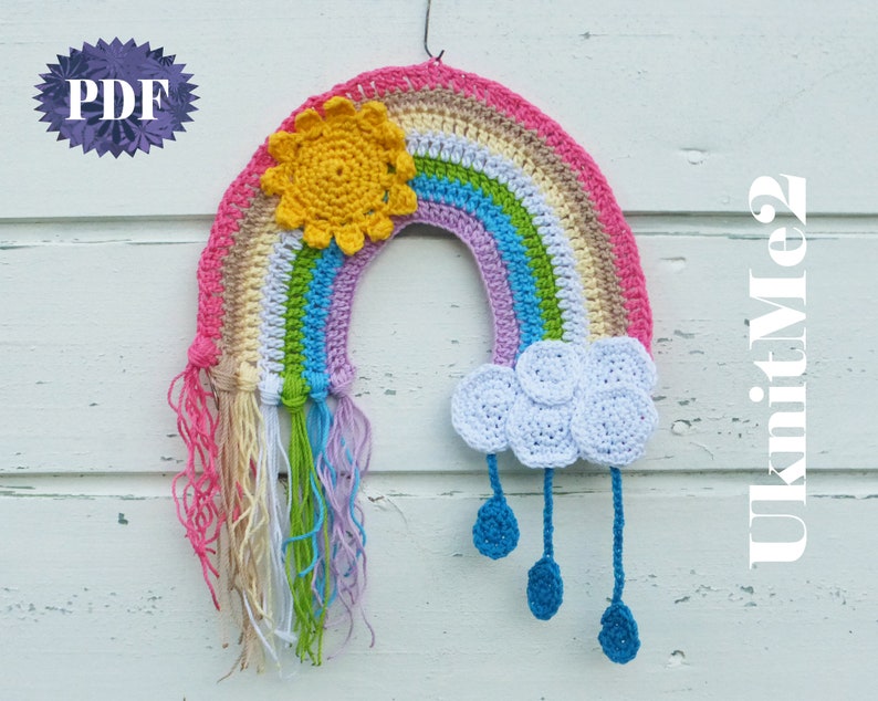 CROCHET PATTERN Rainbow Applique easy crochet applique crochet pattern decor, accessory, scrapbook, baby cloth , maternity door, wall hang image 2