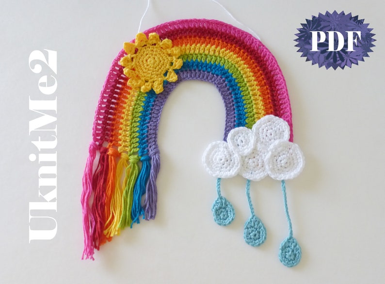 CROCHET PATTERN Rainbow Applique easy crochet applique crochet pattern decor, accessory, scrapbook, baby cloth , maternity door, wall hang image 6