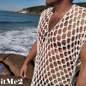 Bedekkend haakpatroon mesh-jurk strandnet-T-shirt voor MANNEN/VROUWEN zomer gehaakt strandkleed voor heren - Verstelbare mesh dames T-shirt/jurk