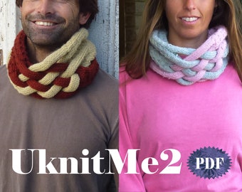 Cowl Knit Pattern Weave - Unique man, woman, adult UNISEX knitting pattern - Gift for him/her - PHOTO tutorial Knit Cowl Professional PDF