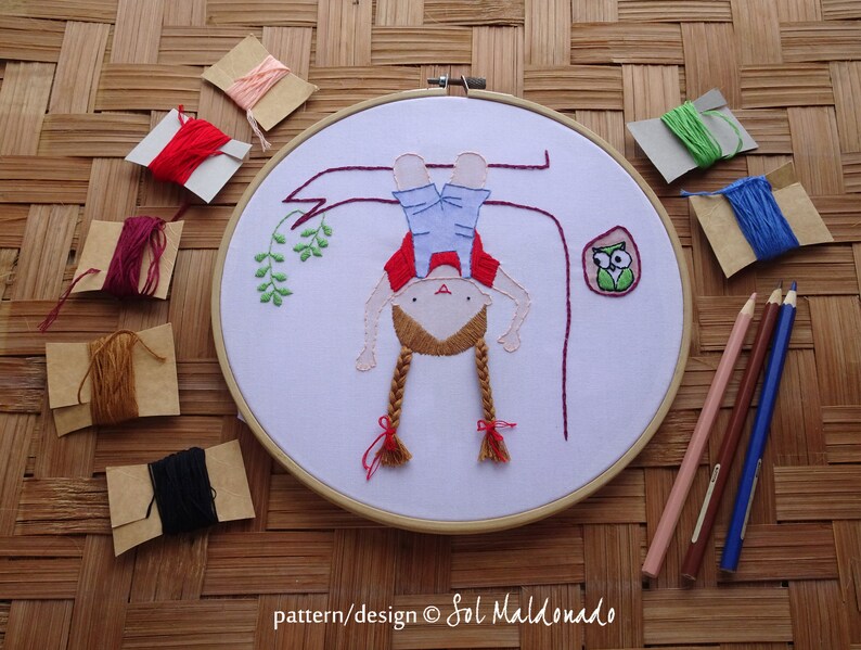 Hand Embroidery Pattern Children decor Hanging Modern Embroidery Hoop Art Hair embroidery Hang Tree Girl Photo tutorial print pattern