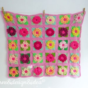 Granny Square Blanket crochet pattern Floral Gerbera 3D Flower granny square crochet motif afghan crochet bedding granny square pattern image 6