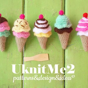 Crochet Pattern Ice Cream tiny amigurumi rattle or baby mobile playful crochet, decor amigurumis easy beginner ice creams crochet pattern image 8