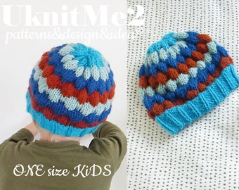 Children Hat KNIT PATTERN Bubbles - ONE size fits most childrens 3 to 10 years - EaSy knit hat Yarn scraps knitting pattern kids