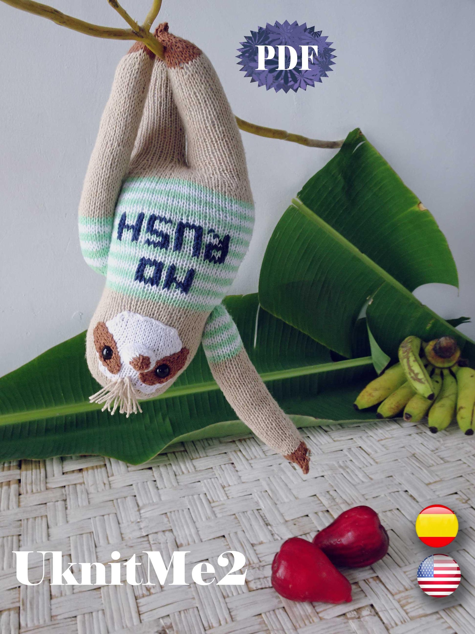 Sloth Knit Pattern Amigurumi Knitting Animal Toy Sloth Bear Wild "no ...