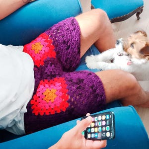 Męskie SZORTY szydełkowe wzór Babcine Wygodne, Męskie/Damskie Wygodne Kwadraty Babcine 4 Pory Roku Szydełkowe Lato/Zima UNISEX regulowany rozmiar