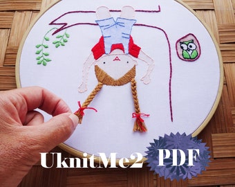 BEGINNER Hair Embroidery Pattern Hang Tree Girl Embroidery Hoop decor Modern Embroidery Photo tutorial easy hair embroidery girl