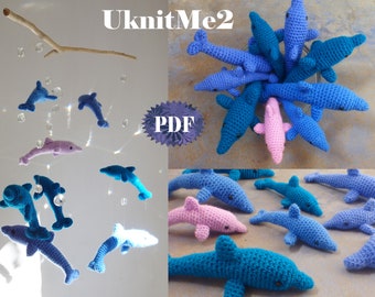 amigurumi DOLPHINS crochet pattern toy & crochet baby Mobile PHOTO tutorial baby nursery, decor room, sea fish ocean easy beginner pattern