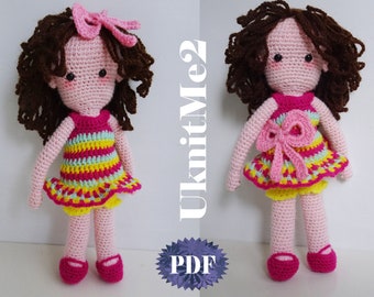 Crochet Doll Pattern - basic amigurumi doll with dress and bow - beginner, easy crochet doll amigurumis