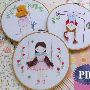 Beginner Hair Embroidery Pattern Swinging Girl Embroidery Hoop Modern Embroidery Photo tutorial print pattern easy hair embroidery girl image 7