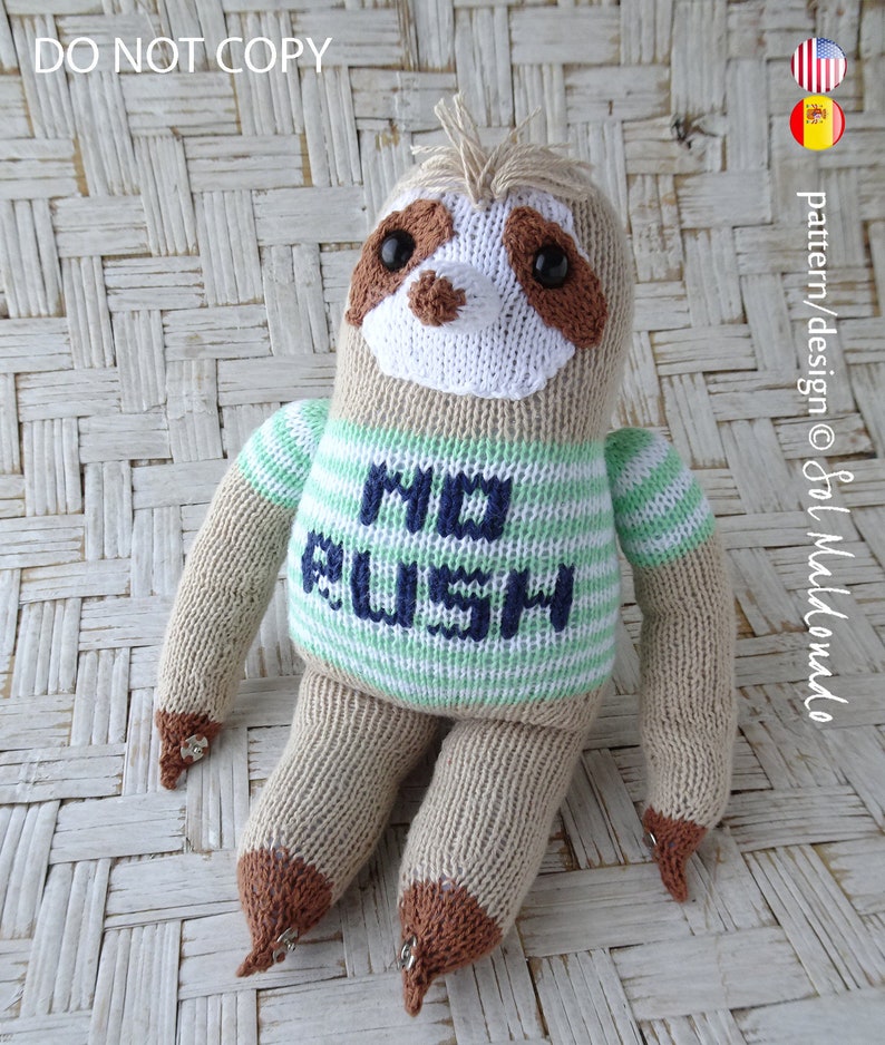 Knit Pattern Sloth Amigurumi Toy Knitting Pattern Sloth INSTANT DOWNLOAD Knitting Amigurumi Doll Bear Toy EnglishSpanish