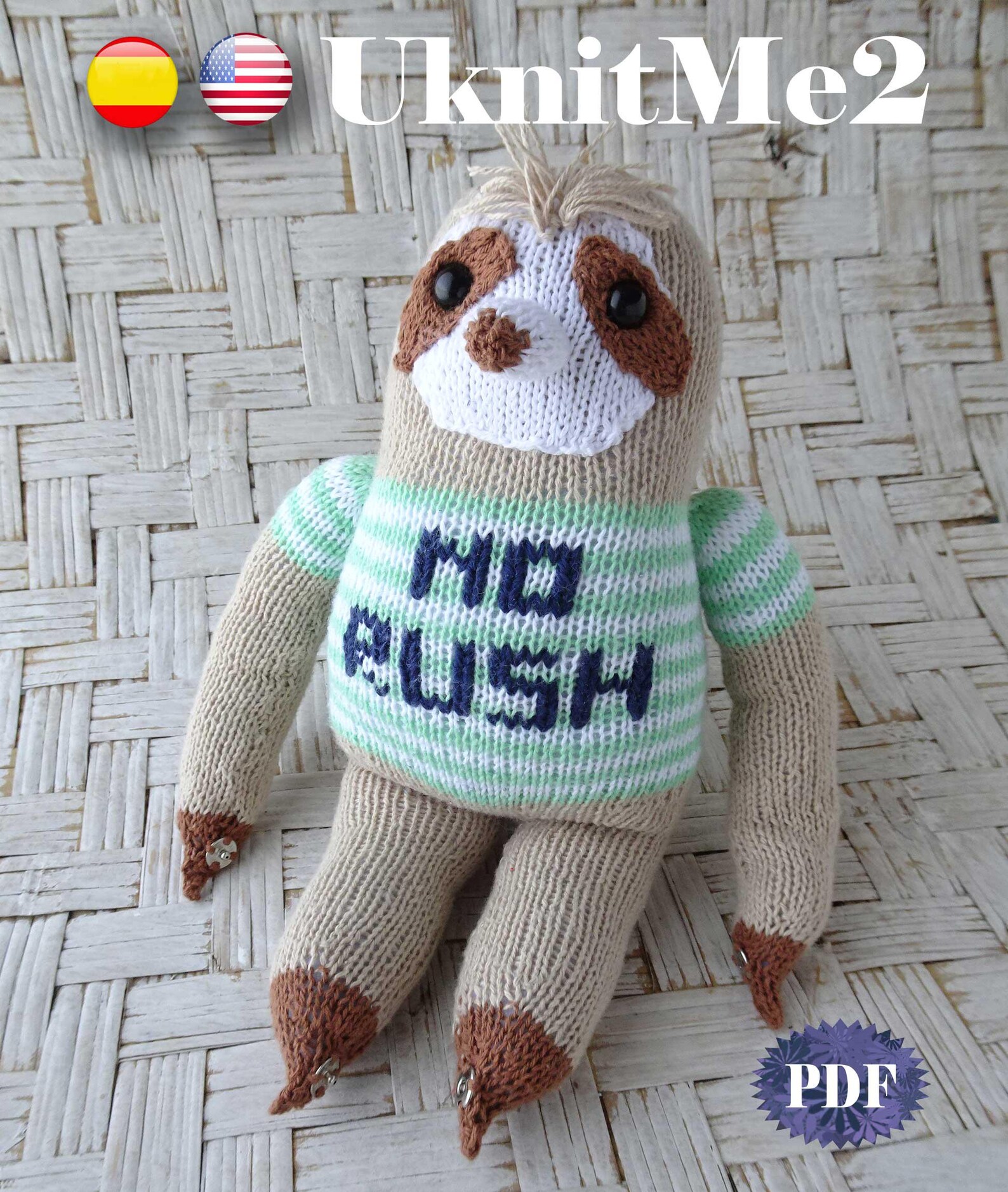 Sloth Knit Pattern Amigurumi Knitting Animal Toy Sloth Bear Wild "no ...