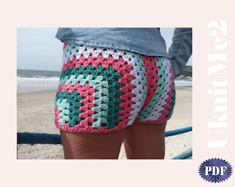 Granny SHORTS crochet pattern - S, M, L & more sizes how to - Easy worsted FAST trendy short summer crochet granny outfit crocheting pants