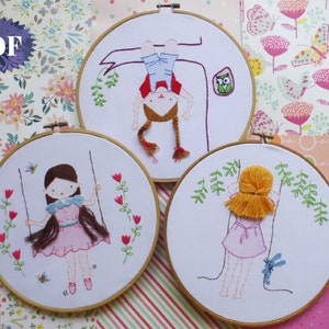 Beginner Hair Embroidery Pattern Swinging Girl Embroidery Hoop Modern Embroidery Photo tutorial print pattern easy hair embroidery girl image 6