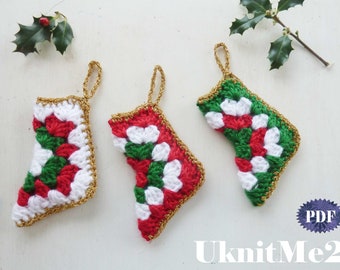 Padrão de crochê para enfeite de Natal: meia de Natal feita pela vovó, enfeite de árvore de Natal, decoração natalina, meias, crochê para iniciantes, projeto FÁCIL com sobras de crochê