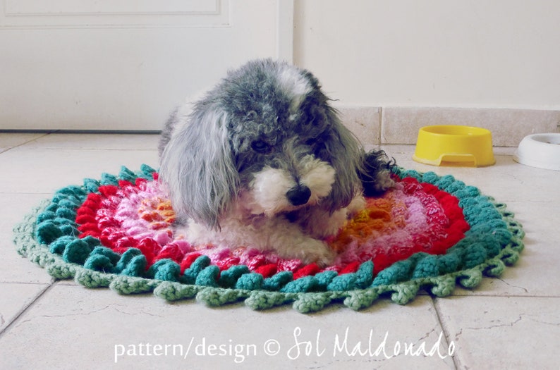 CROCHET PATTERN Pet Rug Crochet Pattern Flower Round Comfy Mat Photo tutorial Instant DOWNLOAD crochet pattern mat petfriendly
