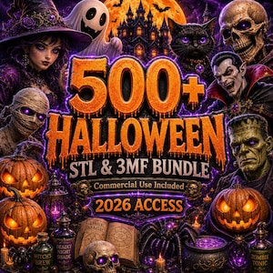500 Halloween-STL- und 3MF-Dateien im Paket | Dekorationen, Clicker, Gruselmasken, Spielfiguren – Halloween-3D-Druckmodelle | Digitale Dateien