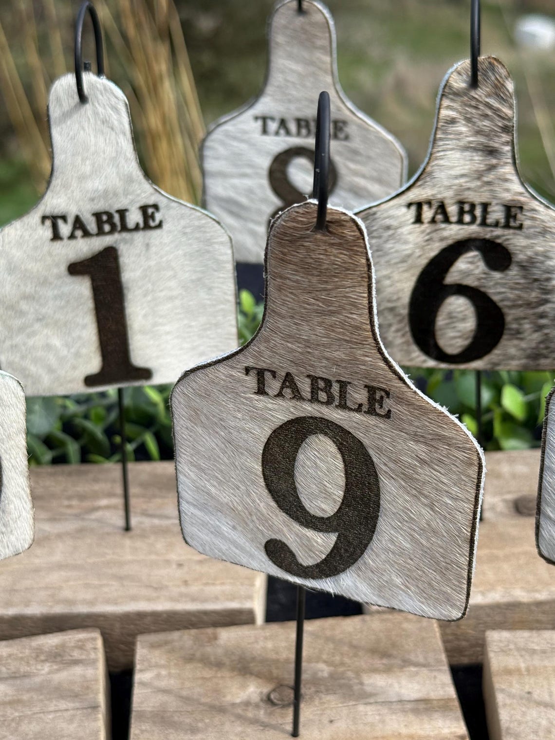 Engraved Cowhide Ear Tag Table Numbers, Rustic Western Wedding Decor ...