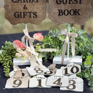 Engraved Cowhide Ear Tag Table Numbers, Rustic Western Wedding Decor ...