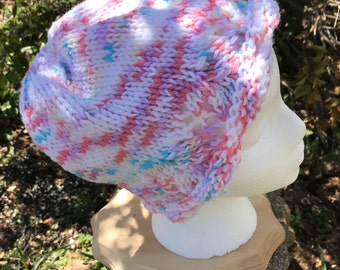 Pastel Lacy Edged Knit Hat