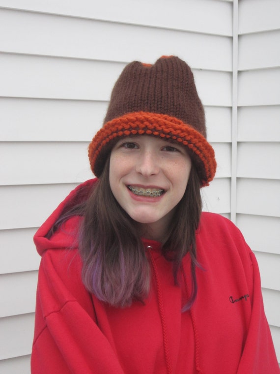 Brown and Orange Knit Hat - Etsy display picture 1