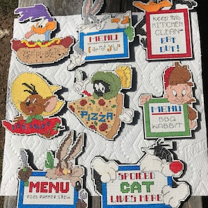Set of Eight Looney Tune Cross Stitch Magnets