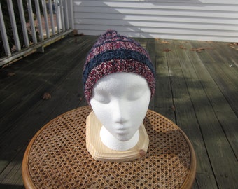 A Red, White and Blue with Blue Stripes Knit Hat