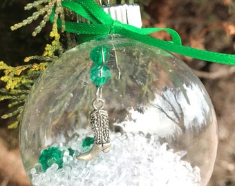 Glass Ornament with Cowboy Boot