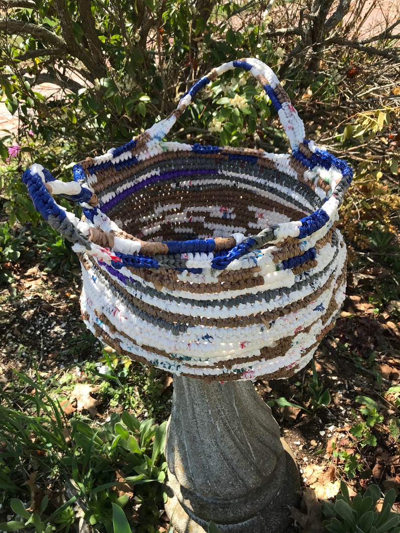Multi-colored Clothesline Crocheted Basket image 1