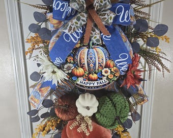 Decorazione autunnale per porta con tripla zucca / Decorazione per porta con zucca / Decorazione autunnale per porta d'ingresso / Decorazione autunnale per porta con raccolto
