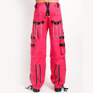 Pink Gothic Cargo Pants: Y2K Punk Rave Chain Trousers