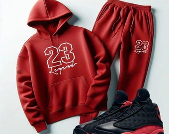 Men's Red Hoodie Joggers Sweatsuit To Match Jordan 13 Bred Tracksuit Fleece New