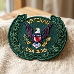 Custom Veteran Patch USA 250th Eagle Embroidered Iron On Patch Patriotic Badge Military Style Gift for Him Dad Gift Classic Design