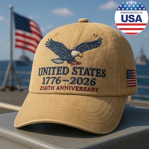 Custom Name United States 250th Anniversary Hat – Patriotic Eagle Embroidered Cap 1776–2026, Vintage Embroidered in American USA Pride Gift