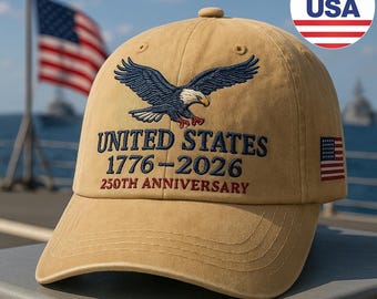 Custom Name United States 250th Anniversary Hat – Patriotic Eagle Embroidered Cap 1776–2026, Vintage Embroidered in American USA Pride Gift