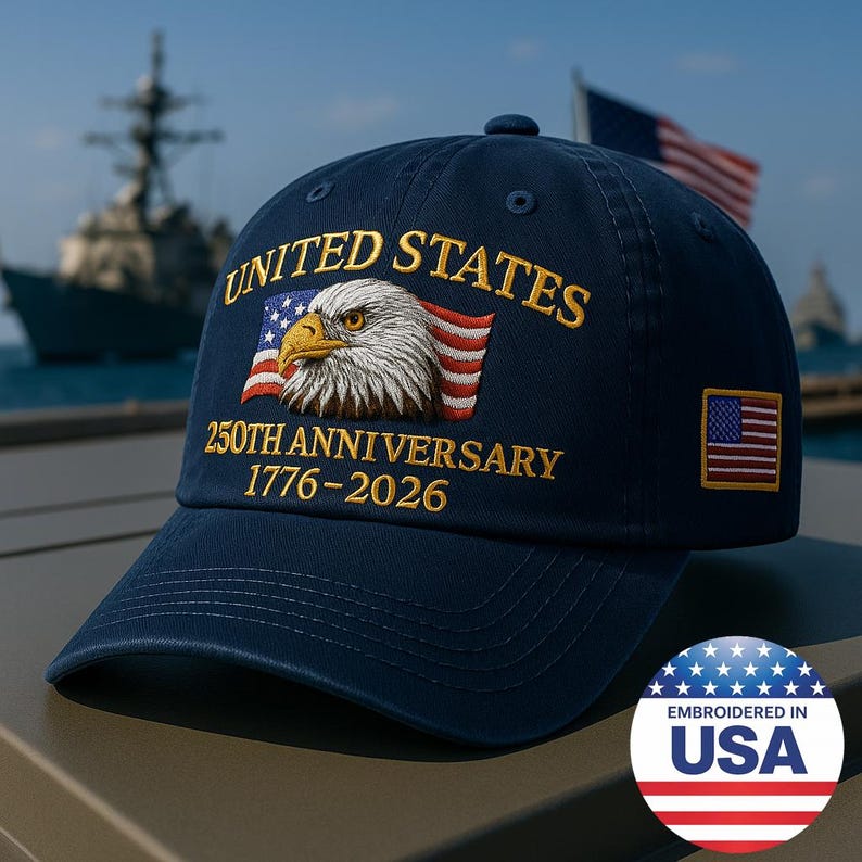 Custom Name United States 250th Anniversary Hat 1776–2026 White Eagle Embroidered Cap Patriotic USA Flag Embroidered in America Veteran Gift Bild 3