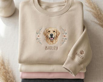 Custom Embroidered Pet Sweatshirt, Personalized Dog Cat Portrait Crewneck, Pet Memorial Gift, Custom Pet Shirt, Dog Mom Gift