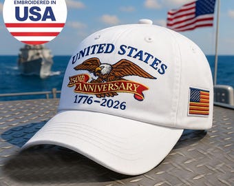 Custom Name United States 250th Anniversary Hat 1776–2026 White Eagle Embroidered Cap Patriotic USA Flag Embroidered in America Freedom Gift